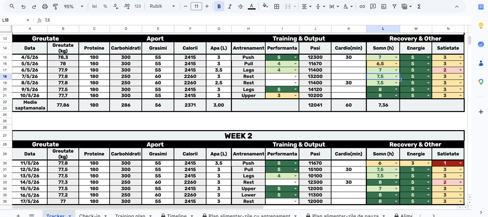 Documentul de coaching în Google Sheets, pe laptop